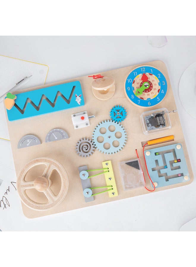 Children's Educational Early Education Busy Board Toy Wooden Car Multi-Function Music Steering Wheel Busy Board Unlocking Toy-Color:HJ-car Busy Board - Image 3