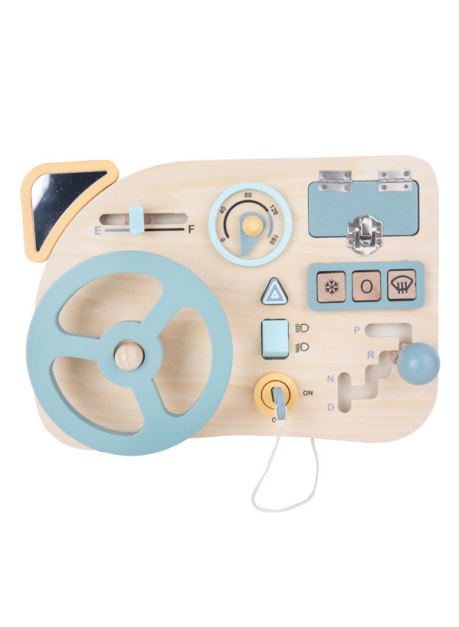 Children's Educational Early Education Busy Board Toy Wooden Car Multi-Function Music Steering Wheel Busy Board Unlocking Toy-Color:HJ-car Busy Board - Image 1
