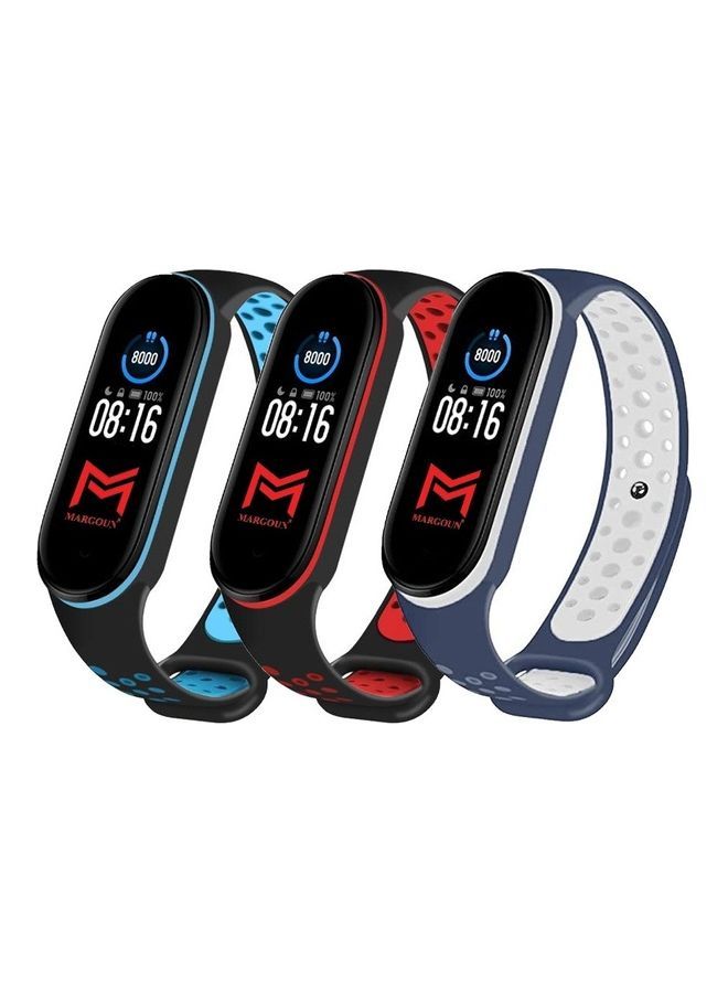 vesus 3Pack for Xiaomi Mi Band 6 Strap / Mi Band 5 Strap Soft Silicone Replacement Band Sport Wristband Black, Blue/Black, Red/Dark Blue, White