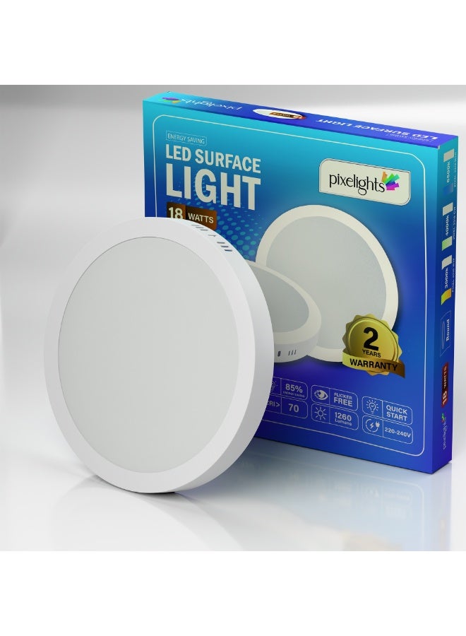 Pixelights 18W 6500K White, LED Surface Mounted Ceiling Light, Round (22cm dia.), 220-240V, IP20, Lifetime: 25000Hours, 2years Warranty, Non-Dimmable. Part#PIXEL3318WHI - Image 1