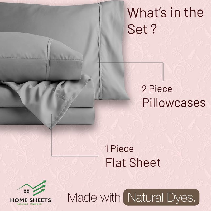HOME SHEETS Super King Plain Sateen 600 TC 100 Cotton Super King Size 108 X 108 inch Bedsheet with 18 X 28 inch 2 Pillow Covers Super King Size Light Grey Solid - Image 5