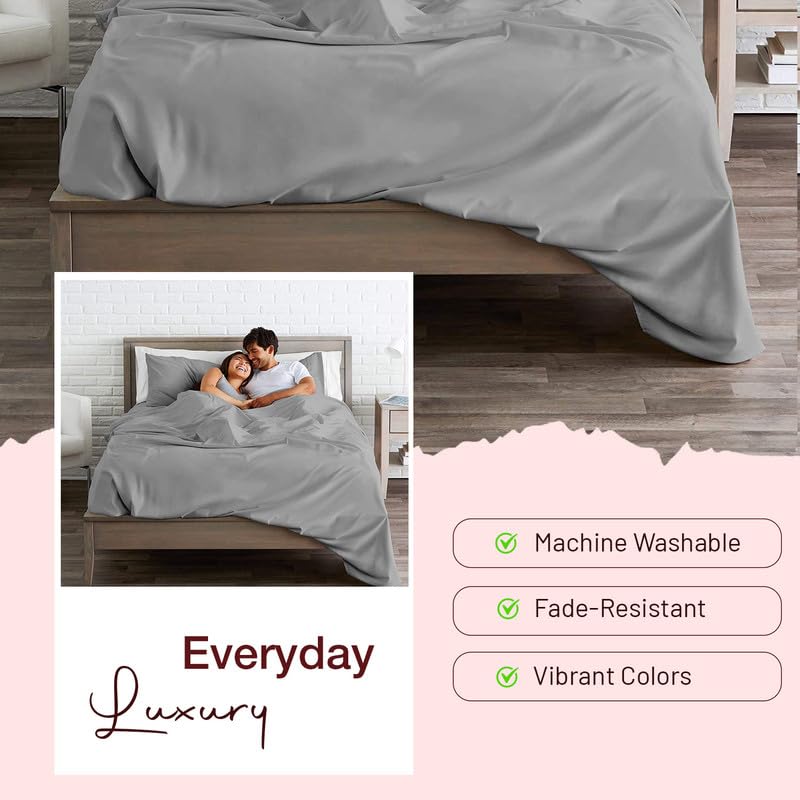 HOME SHEETS Super King Plain Sateen 600 TC 100 Cotton Super King Size 108 X 108 inch Bedsheet with 18 X 28 inch 2 Pillow Covers Super King Size Light Grey Solid - Image 4
