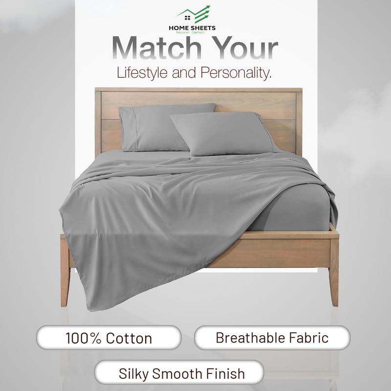 HOME SHEETS Super King Plain Sateen 600 TC 100 Cotton Super King Size 108 X 108 inch Bedsheet with 18 X 28 inch 2 Pillow Covers Super King Size Light Grey Solid - Image 3