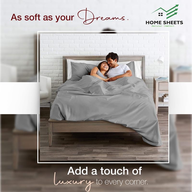 HOME SHEETS Super King Plain Sateen 600 TC 100 Cotton Super King Size 108 X 108 inch Bedsheet with 18 X 28 inch 2 Pillow Covers Super King Size Light Grey Solid - Image 2