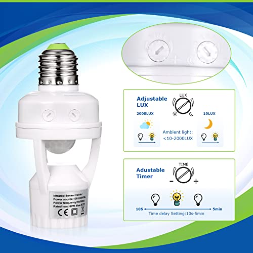 Hortsun 3 Pieces Hortsun Motion Sensor Light Socket Smart Screw in Light Bulb Outlet Compatible with E26/e27 Motion Activated Bulb Holder Adapter Automatic Control for Garage Storage Room - Image 5