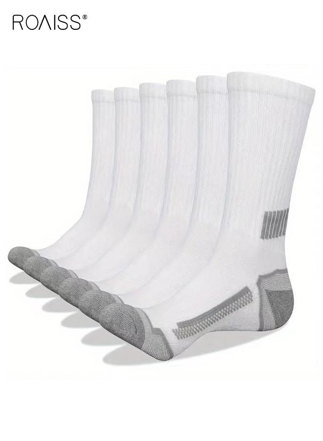 رويس 3 أزواج من جوارب منتصف الساق للرجال، مقاس كبير، مزيج من البوليستر والقطن، جوارب رياضية لجميع المواسم، جوارب رمادية مخططة لكرة القدم، ماصة للرطوبة ومضادة للاحتكاك، لون أبيض