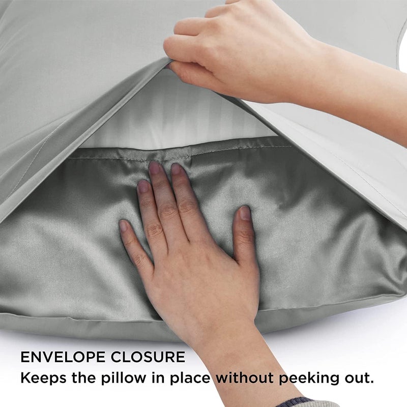 MahMir ® Silk Satin Pillowcase for Hair and Skin Queen - Silver Grey Silk Pillowcase 2 Pack 76L x 51W CM - Satin Pillow Cases Set of 2 with Envelope Closure (Silver Grey) - Image 5