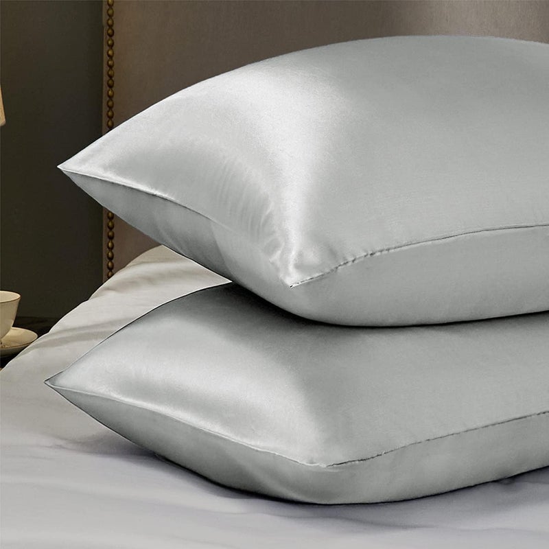 MahMir ® Silk Satin Pillowcase for Hair and Skin Queen - Silver Grey Silk Pillowcase 2 Pack 76L x 51W CM - Satin Pillow Cases Set of 2 with Envelope Closure (Silver Grey) - Image 3