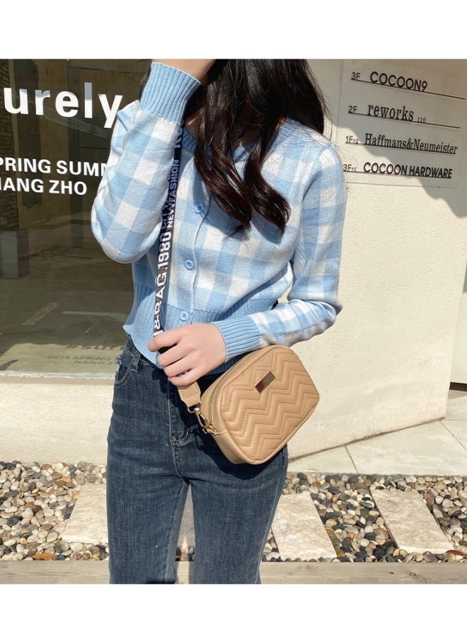 Women's Versatile Plaid Shoulder Bag, Ladies PU Leather Crossbody Bag Sling Bag Side Bag Carry Bag, Portable Solid Color Handbag Satchel Bag Phone Bag Beach Bag for Girls/College Students (Brown)