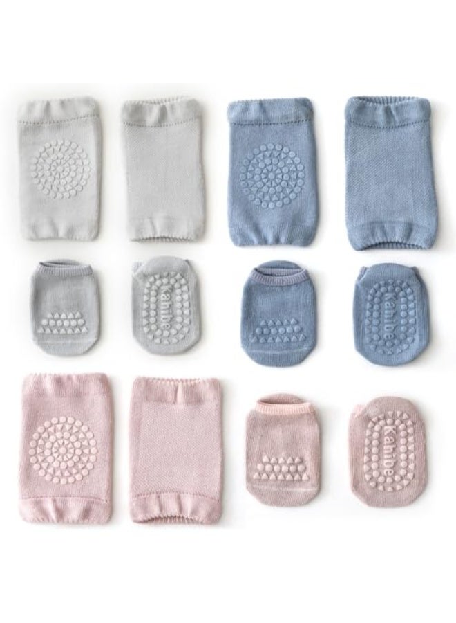 ECVV® 3-Pair Knee Pad & Crawling Sock Set – Comprising 3 Non-Slip Baby Crawling Socks & 3 Secure Knee Protectors – Essential Safety Gear for Kids Aged 1-3 - Image 1