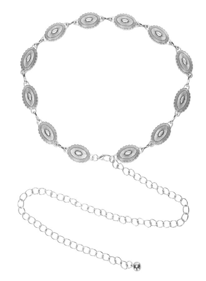 إيوهاك حزام إيوهاك الغربي المعدني للنساء، حزام فضي بسلسلة رعاة البقر، حزام خصر بوهيمي قابل للتعديل - Image 1