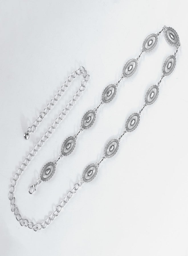 إيوهاك حزام إيوهاك الغربي المعدني للنساء، حزام فضي بسلسلة رعاة البقر، حزام خصر بوهيمي قابل للتعديل - Image 3