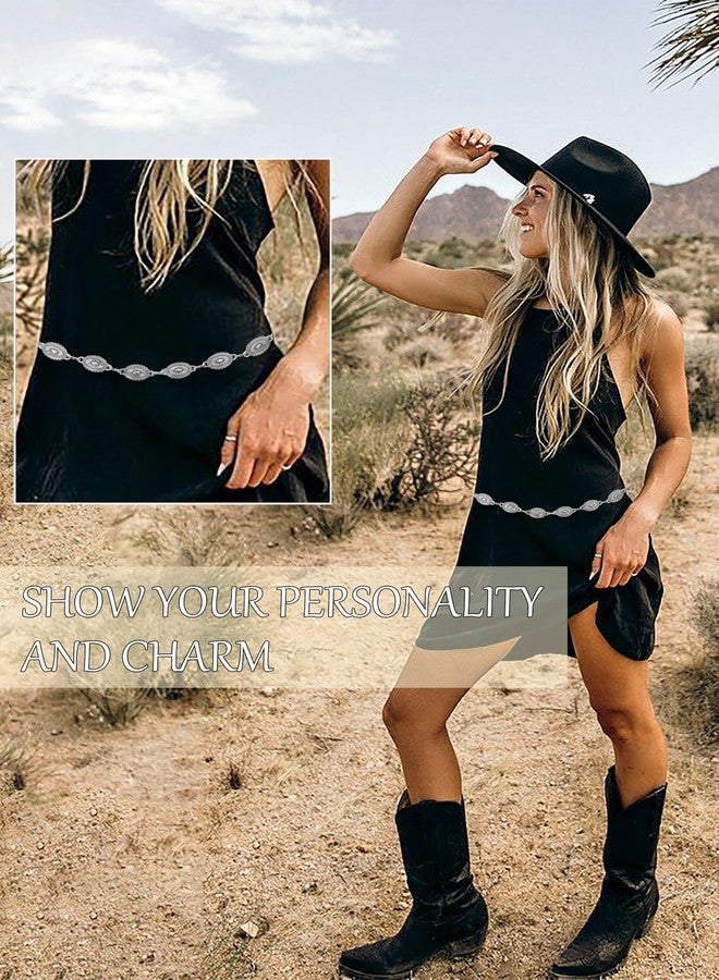 إيوهاك حزام إيوهاك الغربي المعدني للنساء، حزام فضي بسلسلة رعاة البقر، حزام خصر بوهيمي قابل للتعديل - Image 5