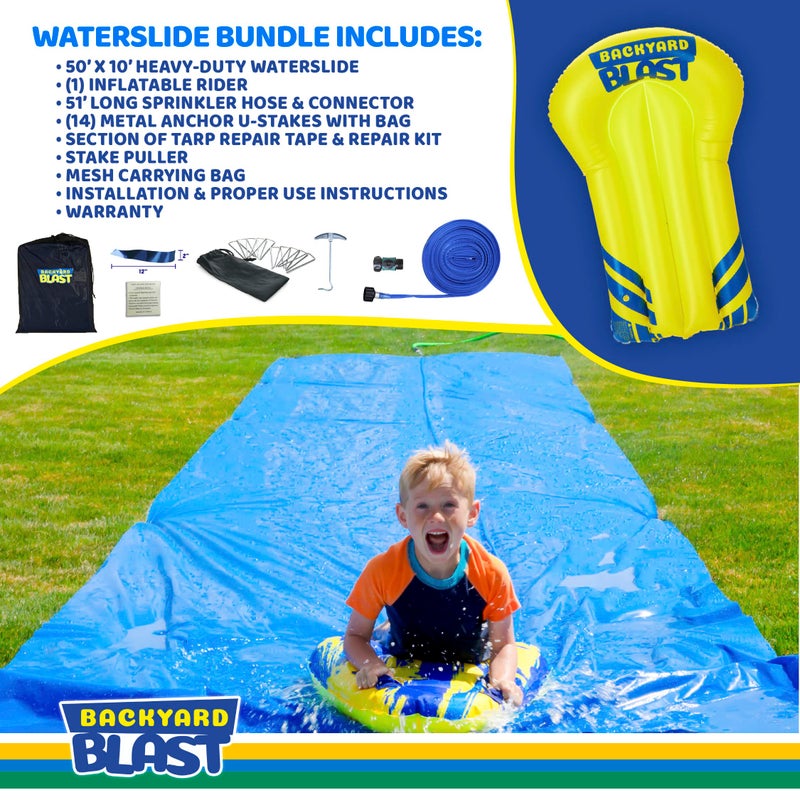 BACKYARD BLAST  50 x 10 Heavy Duty Waterslide  Includes Rider Sprinkler Carrying Bag  Extra Thick to Prevent Tears  Rips  Easy to Assemble - Image 3