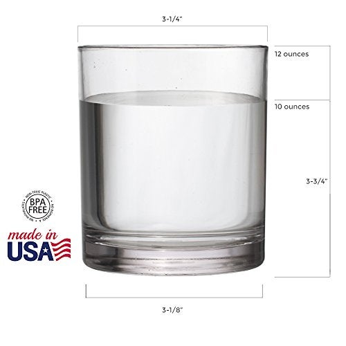 US Acrylic Classic Clear Plastic Reusable Drinking Glasses (Set of 6) 12oz Rocks Cups | BPA-Free Tumblers, Made in USA | Top-Rack Dishwasher Safe - Image 5