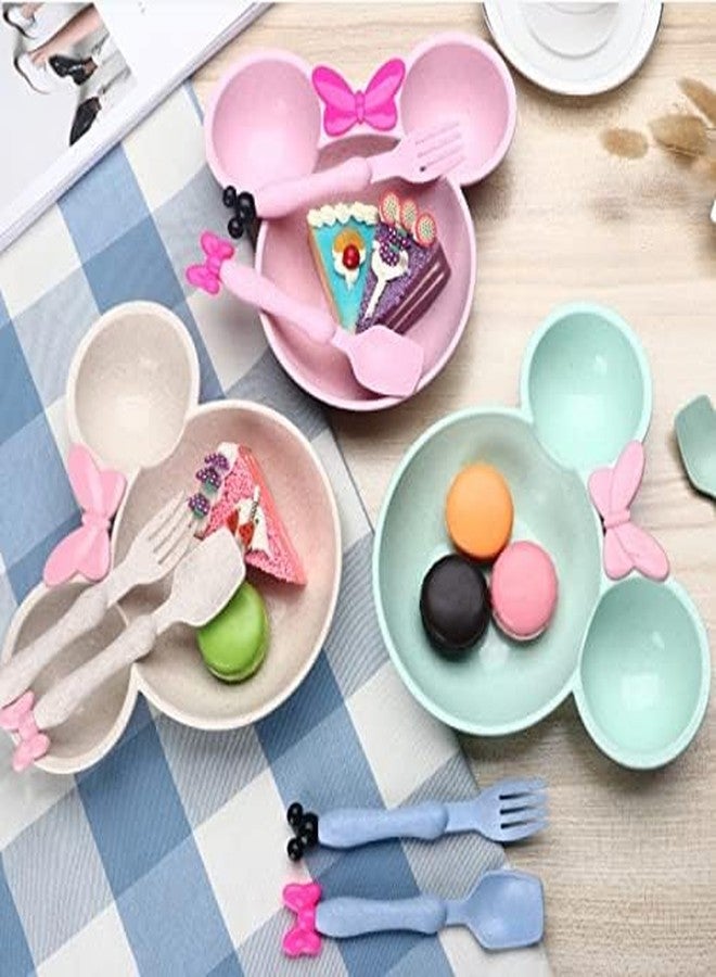 BLISSBORN Wheat Straw Tableware Set of Feeding Plate, Fork and Spoon for Kids | Minnie Meal Bowl with Spoon & Fork Set for Baby/Toddler (1 Bowl, 1 Spoon and 1 Fork) - Multicolour - Image 4