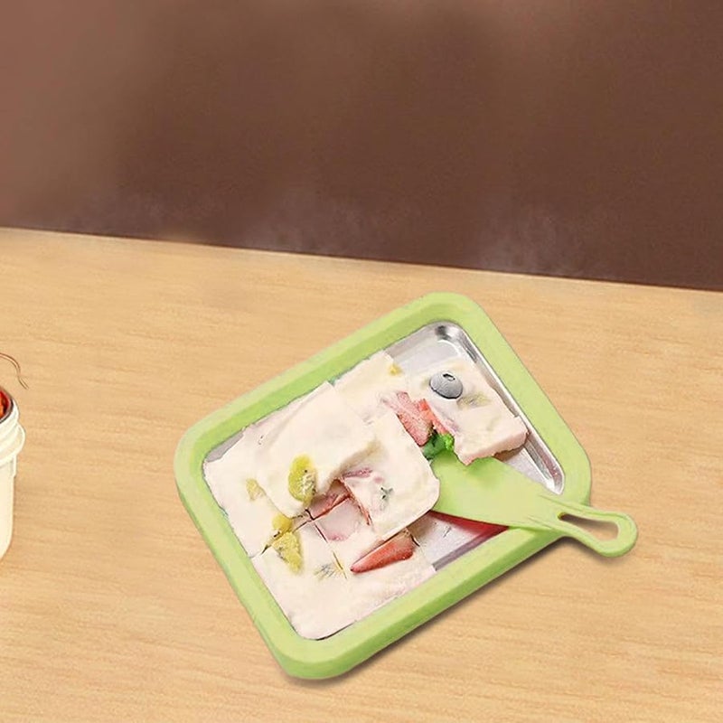 آلة صنع الآيس كريم المدلفن الأخضر مع لوحة تبريد فورية وملعقتين لصنع الجيلاتو والزبادي في المنزل - Image 3