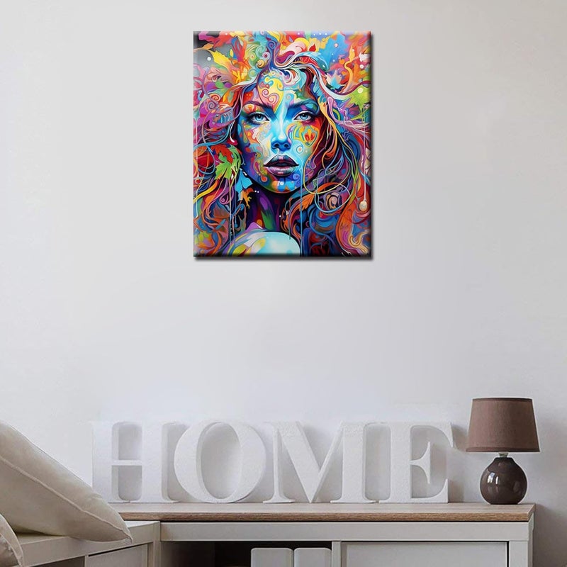 Tucocoo Graffiti Women Portrait Paint by Numbers Kits 16x20 inch Canvas DIY Oil Painting for Kids Students Adults Beginner with Brushes and Acrylic Pigment Blue Face Abstract Colorful Womanwithout Frame - Image 2