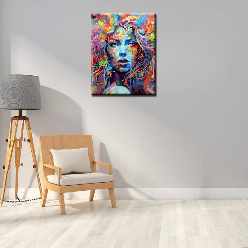 Tucocoo Graffiti Women Portrait Paint by Numbers Kits 16x20 inch Canvas DIY Oil Painting for Kids Students Adults Beginner with Brushes and Acrylic Pigment Blue Face Abstract Colorful Womanwithout Frame - Image 3