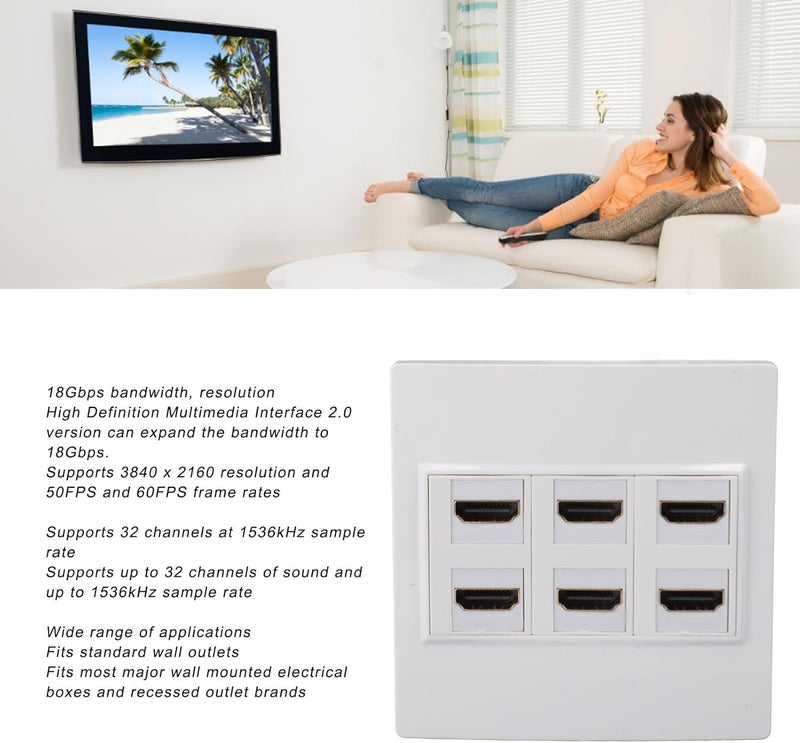 Media Outlet Wall Plate, 3840X2160 18Gbps 6 Port Keystone Wall Plate, High Definition Multimedia Interface Wall Plate for Home - Image 3