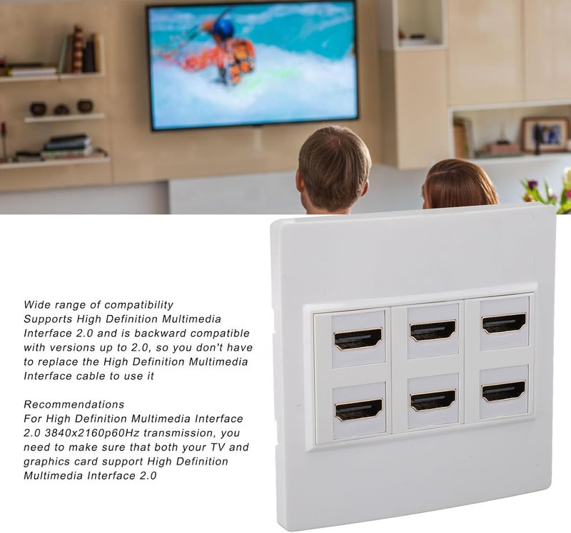Media Outlet Wall Plate, 3840X2160 18Gbps 6 Port Keystone Wall Plate, High Definition Multimedia Interface Wall Plate for Home - Image 2