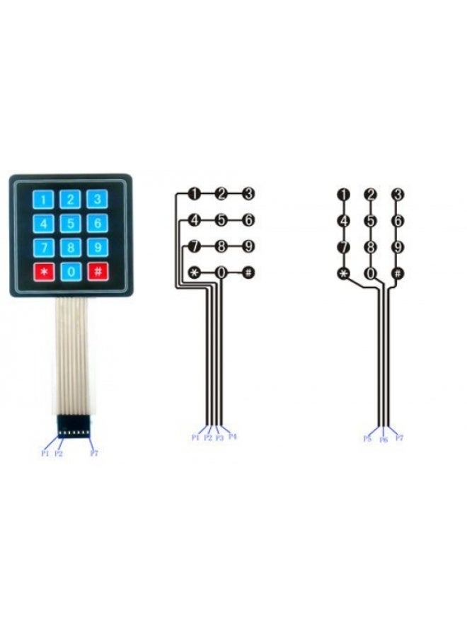 لوحة مفاتيح غشائية بمصفوفة 4×3 – لوحة مفاتيح مرنة بـ12 مفتاح لمشاريع أردوينو، راسبيري باي، والإلكترونيات DIY