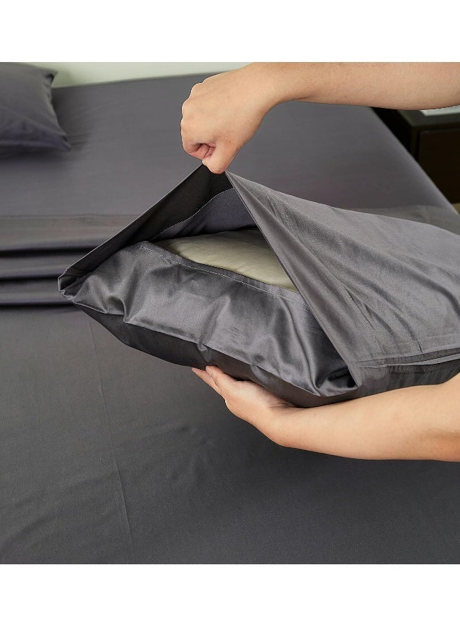 PanaX 100 Cotton 80X80S400Tc Luxury Bed Sheet Set With 1 Flat Sheet 1 Fitted Sheet 1 Pillowcase Dark Grey Single 3Pieces - Image 5