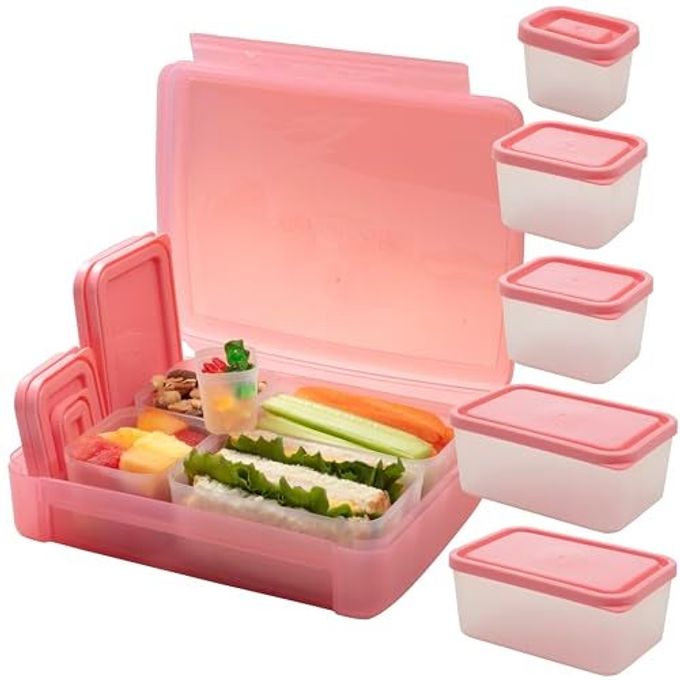 Bentology Bento Lunch Box Set w 5 Leakproof Made-to-Size Snack Containers & Built-In Utensil Holder- Meal Prep Made Easy w Reusable, Kid's Back to School or Office- Durable, BPA Free, Dishwasher Safe - Image 1