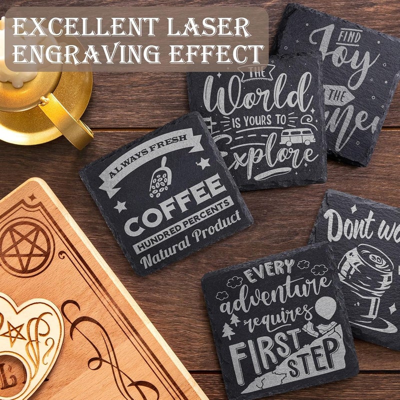 GOH DODD 13 Pieces Slate Drink Coasters, 4 Inch Black Coasters Stone Coaster Set, Laser Engraving Blanks with Anti-Scratch Bottom for Home Office Kitchen Housewarming Gifts Wedding Party, Square - Image 4