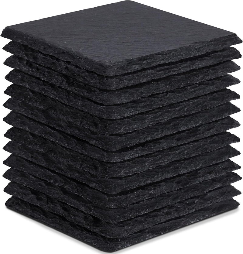 GOH DODD 13 Pieces Slate Drink Coasters, 4 Inch Black Coasters Stone Coaster Set, Laser Engraving Blanks with Anti-Scratch Bottom for Home Office Kitchen Housewarming Gifts Wedding Party, Square - Image 1