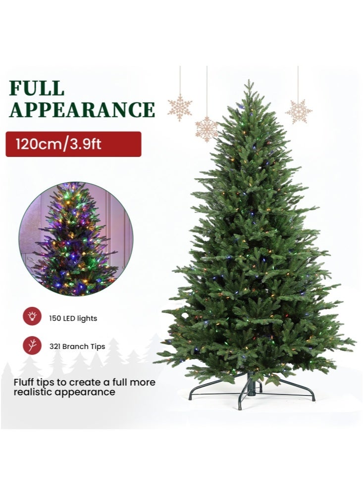 جيجيرو شجرة عيد الميلاد بطول 3.9 قدم مع أضواء، شجرة عيد الميلاد الاصطناعية مع 150 مصباح LED و321 طرف فرع، باللون الأبيض الدافئ ومتعدد الألوان، سهلة التركيب، أشجار عيد الميلاد المفصلية المضاءة مسبقًا بقاعدة معدنية - Image 3