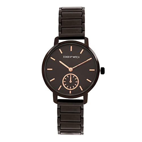 Joker & Witch Stainless Steel Viola And Will Couple Analogue Watches, Brown Dial, Black Band - Image 2
