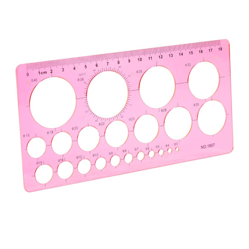 LOKUNN Circle Template for Drawing Pink Ruler Quilling Tool Round Hole Ruler Tool MultiFunction Round Plastic Geometric Stencil Rulers Drawing Set for Studying Designing Office