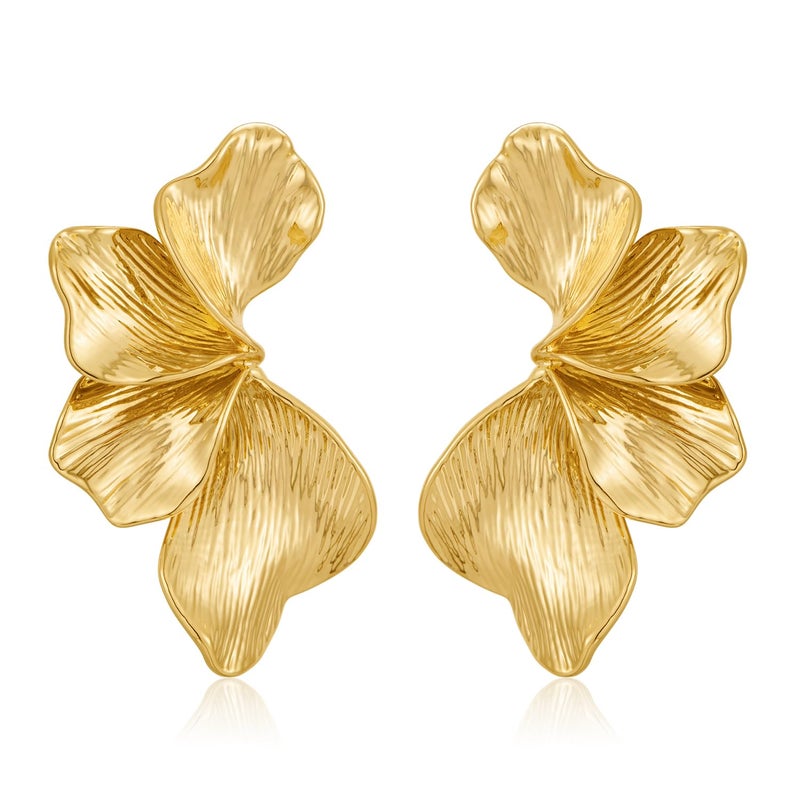 FAUTHENTICUTE Large Gold Flower Statement Earrings For Women Exaggerated Leaf Dangle Earrings Summer Bohemian Striped Sectored Geometric Earrings - Image 1