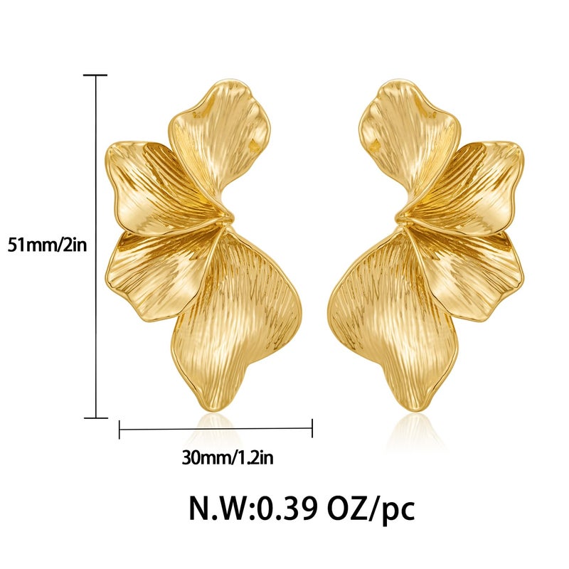 FAUTHENTICUTE Large Gold Flower Statement Earrings For Women Exaggerated Leaf Dangle Earrings Summer Bohemian Striped Sectored Geometric Earrings - Image 5