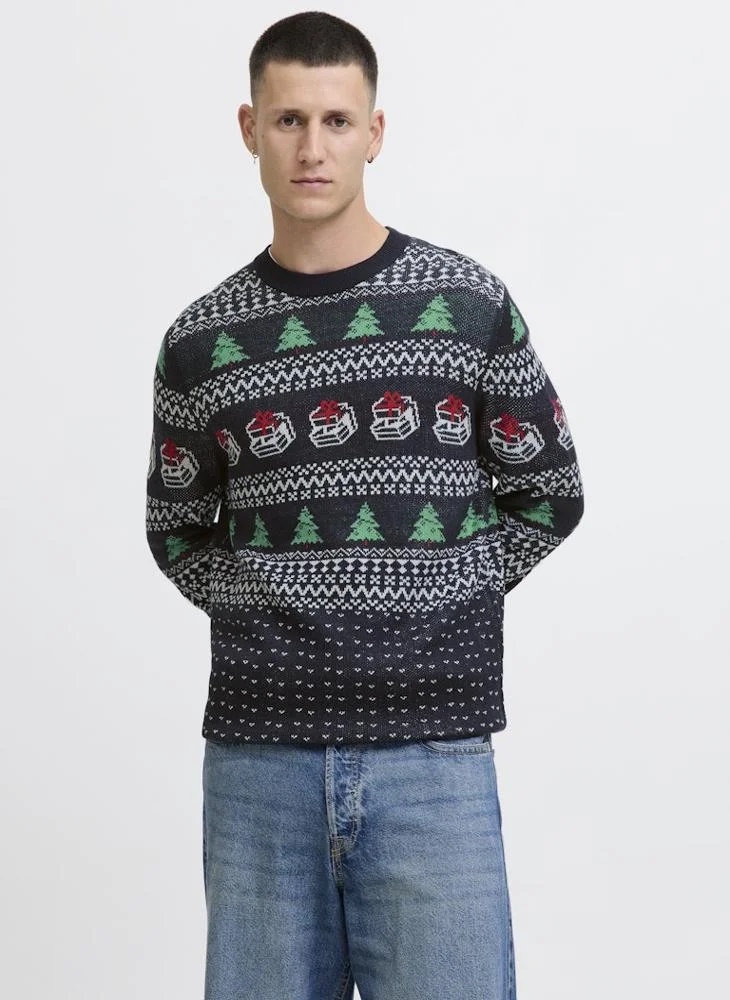 JACK & JONES Christmas Knit Neck Long Sleeve Sweater