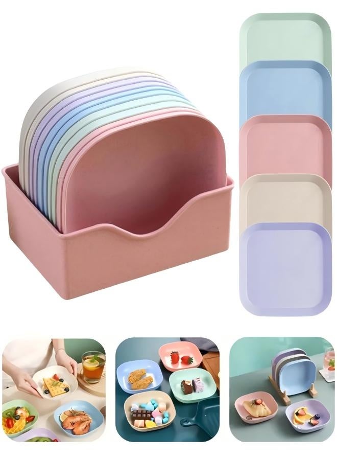 طقم أطباق عشاء مكون من 10 قطع، خفيف الوزن وغير قابل للكسر، قابل لإعادة الاستخدام، مناسب لأطباق الفاكهة والأطباق الجانبية وأطباق التخزين المنزلية (مربع) - Image 1