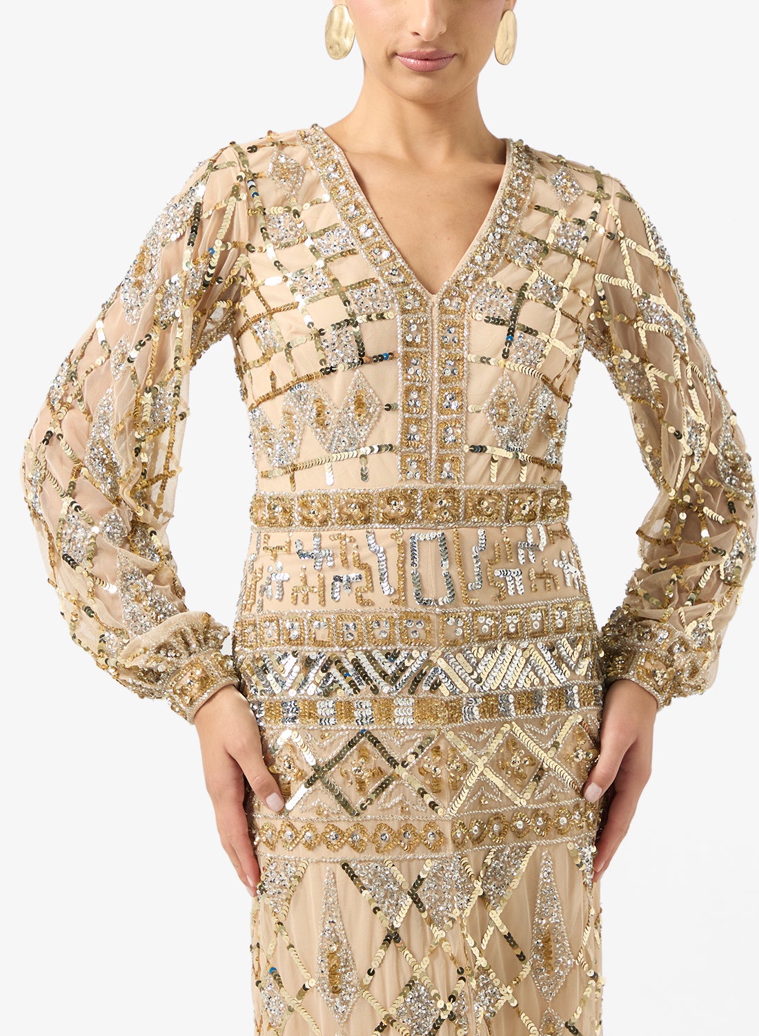 white christmas dresses CHAMPAGNE GOLD CRYSTAL MAXI DRESS – Amalthrea