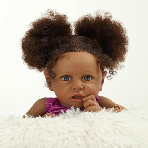 Kdudgso Reborn Baby Dolls Black Girl 22 Realistic Baby Doll Lifelike African American Newborn Bebe Caramel Real Life Like Baby Dolls with Two Afro Puffs Feeding Toys in Gift Box for Kids Age 3 - Image 1