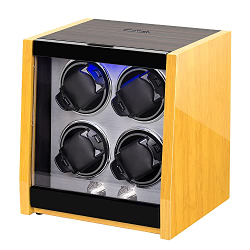 JINS&VICO Watch Winder for Automatic Watch, Bamboo Pattern High Gloss Finish,4 Mode Setting, AC Adapter Charge - Image 1