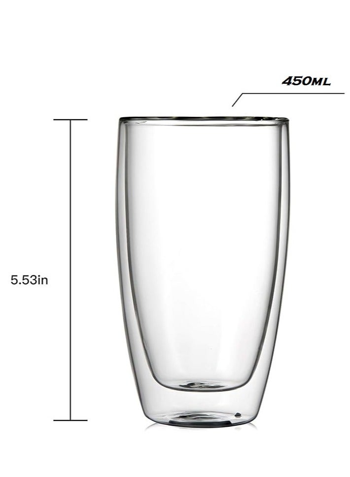 Mirolex Glass Coffee Cups 450ml Double Wall Coffee Mugs for Latte Cappuccino Espresso Milk Hot Drinks Tea Glass Cups [4 Cups] - Image 2