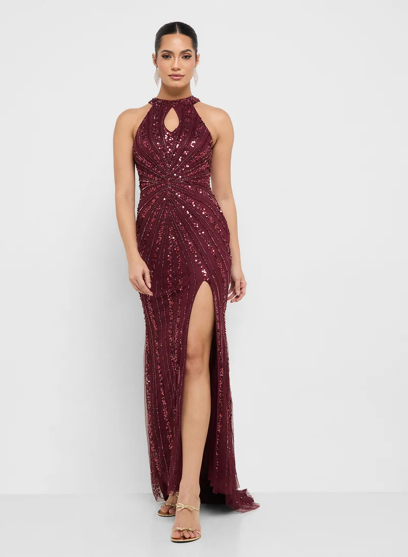 Namshi x Halter Neck Sequin Embellished Mermaid Dress