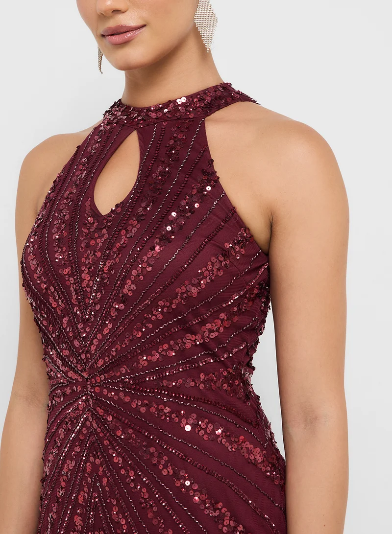 Namshi x Halter Neck Sequin Embellished Mermaid Dress
