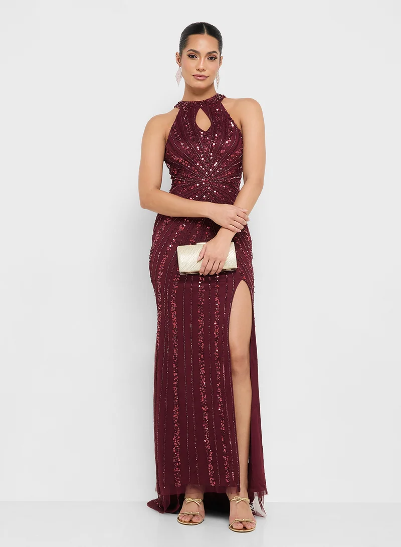 Namshi x Halter Neck Sequin Embellished Mermaid Dress