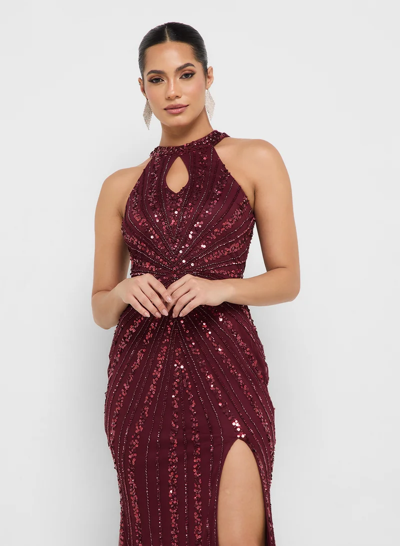 Namshi x Halter Neck Sequin Embellished Mermaid Dress