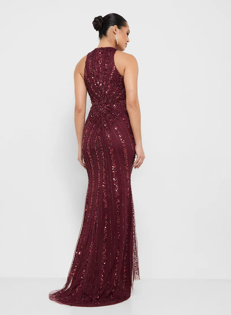 Namshi x Halter Neck Sequin Embellished Mermaid Dress