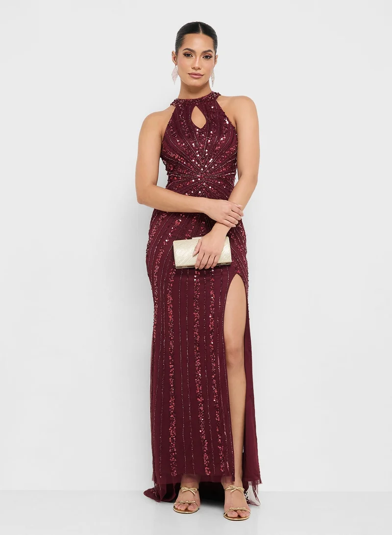 Namshi x Halter Neck Sequin Embellished Mermaid Dress