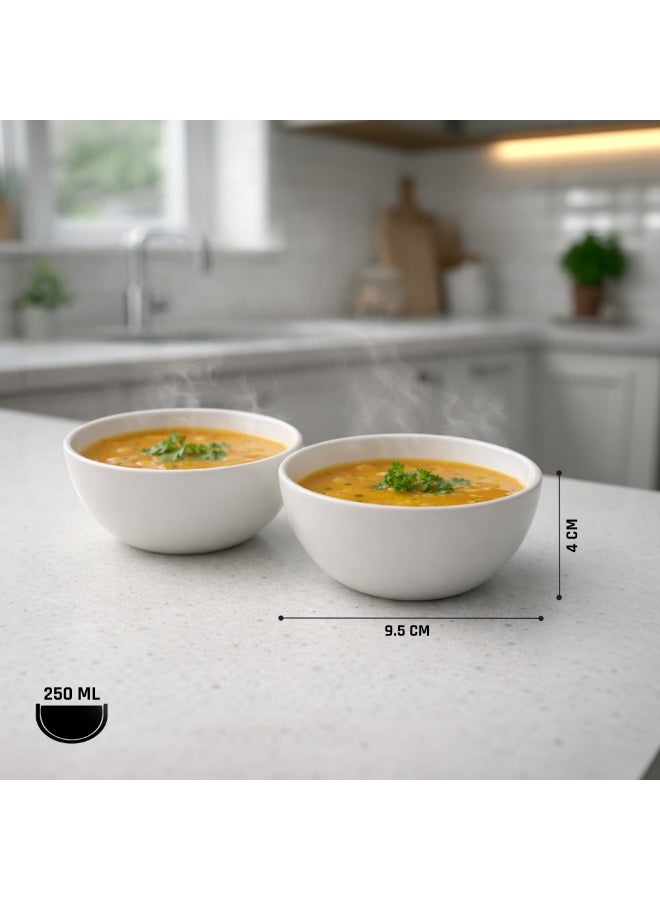 Luminarc 2Pcs White Ceramic Bowl  – 9.5cm Small Serving Bowls, Durable Microwave & Dishwasher Safe Soup Dessert Snack Bowls - Image 2