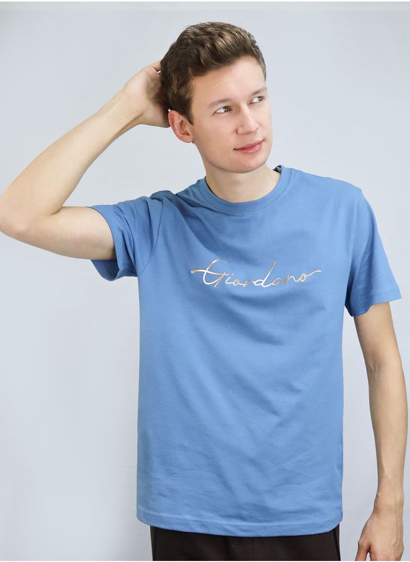 GIORDANO - Men's print tee Blue - Image 1