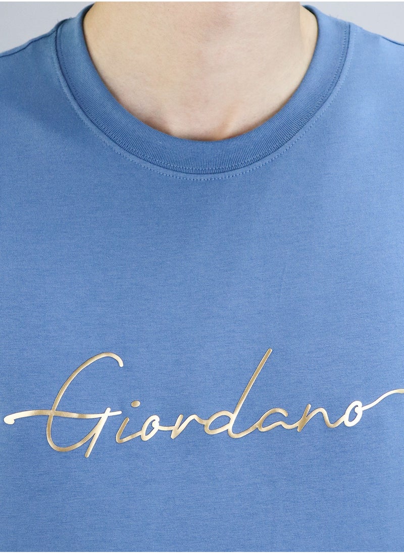 GIORDANO - Men's print tee Blue - Image 1